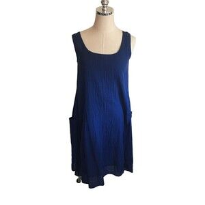 Color Me Cotton Size XS Dress Blue Double Layer Gauze Lagenlook Sleeveless